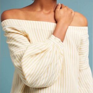 Anthropologie MAEVE Yellow Striped Off-Shoulder Soft Flowy Top Size 4